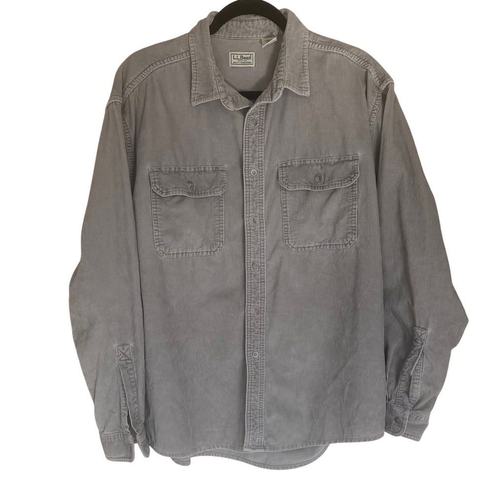 LLBean Mens Long Sleeve Corduroy Button Up Shirt‎ Tan L Regular Gorpcore Outdoor